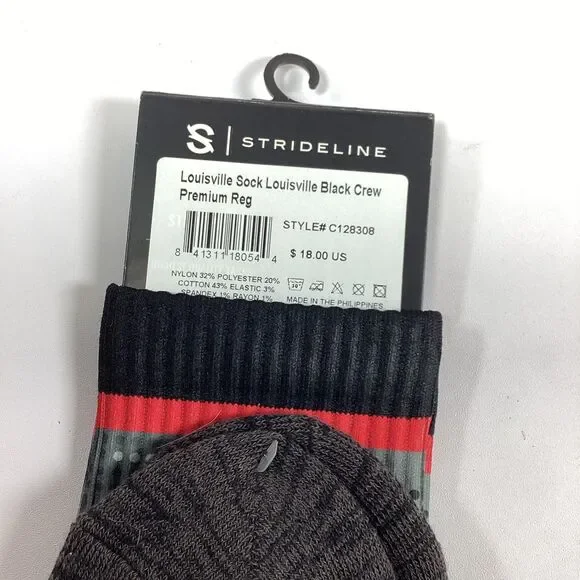 Strideline Louisville Cardinals Crew Socks Premium Regular Black Red Logo New - Picture 3 of 3